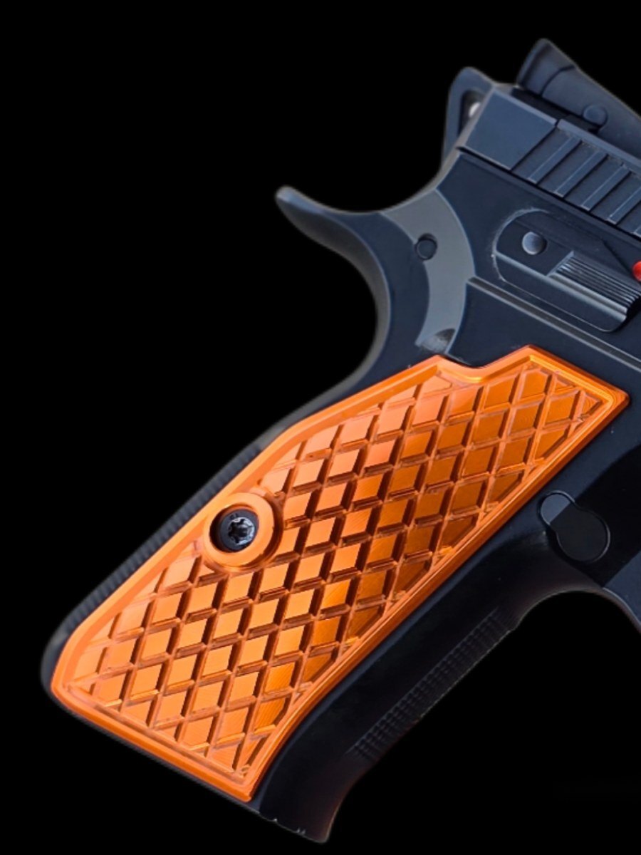 Vytal Dymondback grips on a CZ in Orange Soda