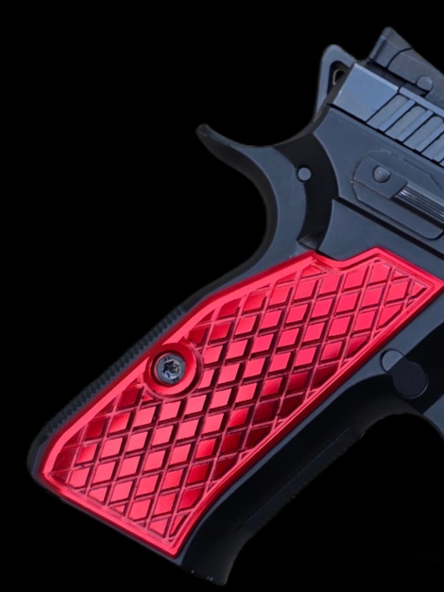 Vytal Dymondback grips on a CZ in Ruby Red