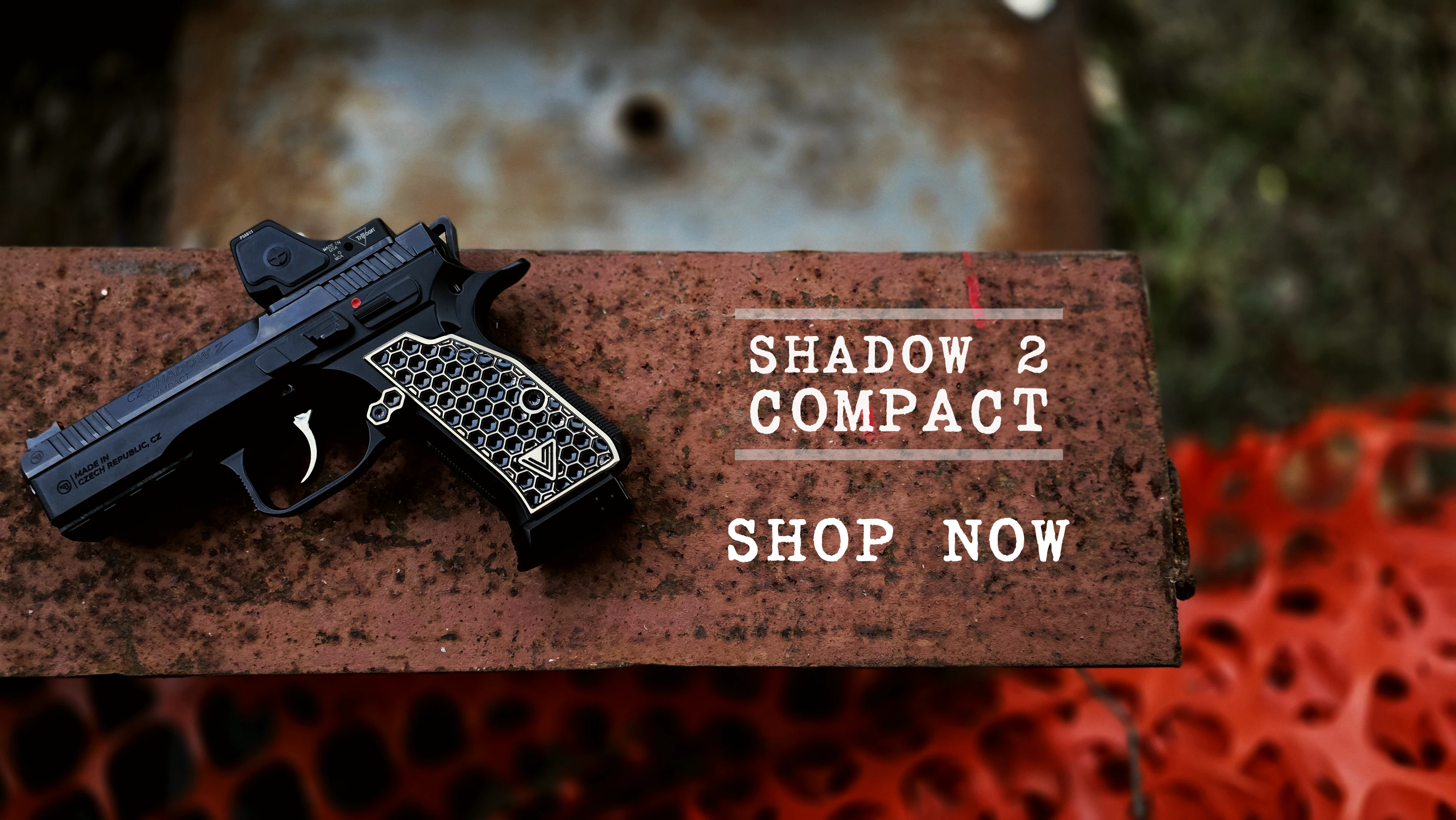 The CZ Shadow 2 Compact with Vytal Manufacturing Kraken grips, in their Signature Two Tone colorway. 