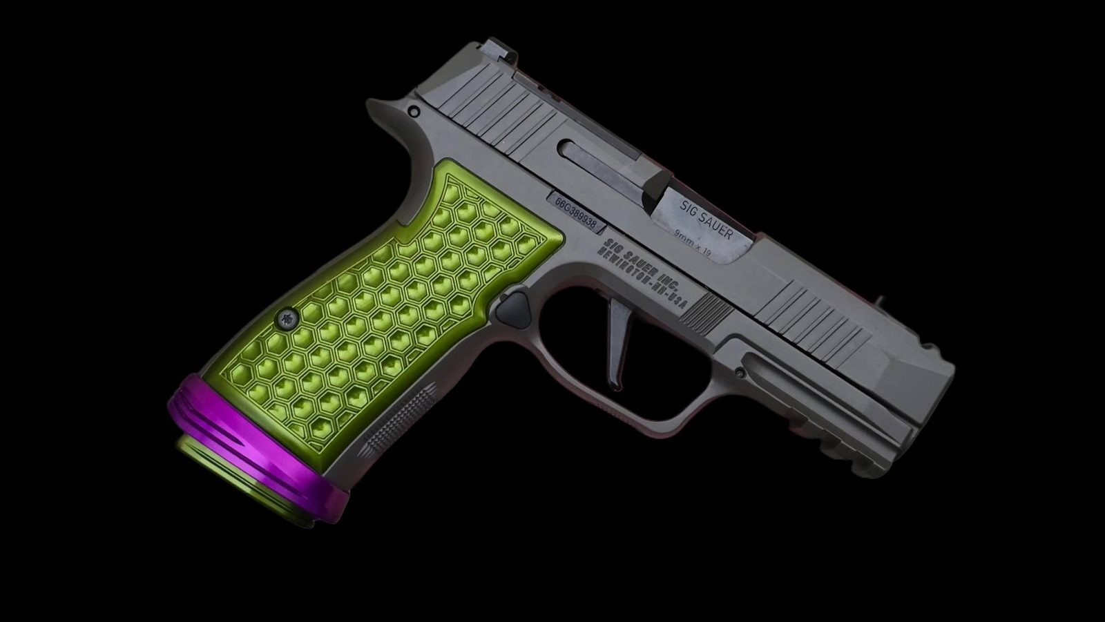 SIG P365 AXG with Vytal Kraken grips, matching basepad and magwell in Olive Drab Green