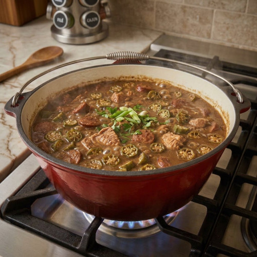 Cajun Classic - 12 Qt Enamel Coated Cast Iron Dutch Oven - Red 