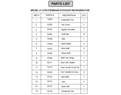 13705 LED for Bull Premium Fridge (Model 13700)