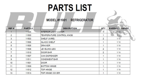 11509 Bottom Hinge for Bull Standard Fridge (Model 11001)
