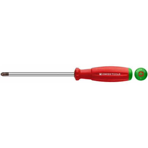 SwissGrip screwdriver for Pozidriv screws, with hexagon portion for wrench assistance
