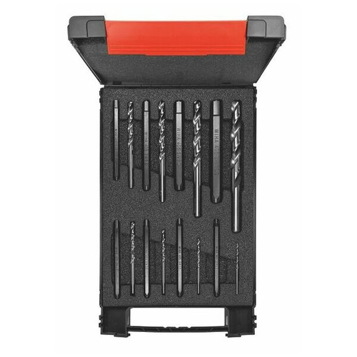 Screw extractor set, 16 pieces, with jobber drills in a metal case - 082880