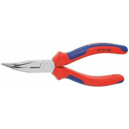 Snipe nose pliers, angled chrome-plated, with grips 160 mm