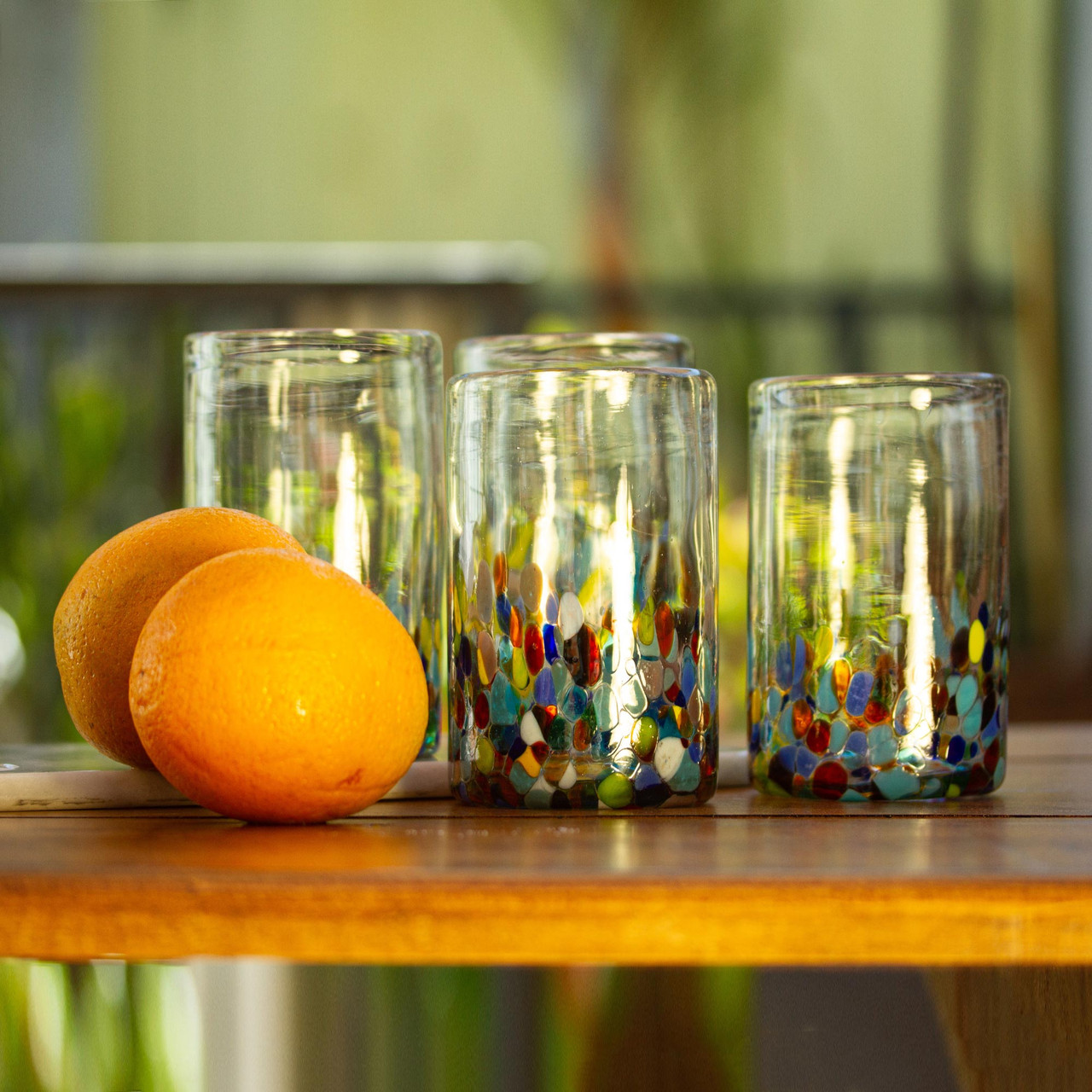 Handblown Recycled Glass Tumbler Drinkware (Set of 6) Blue