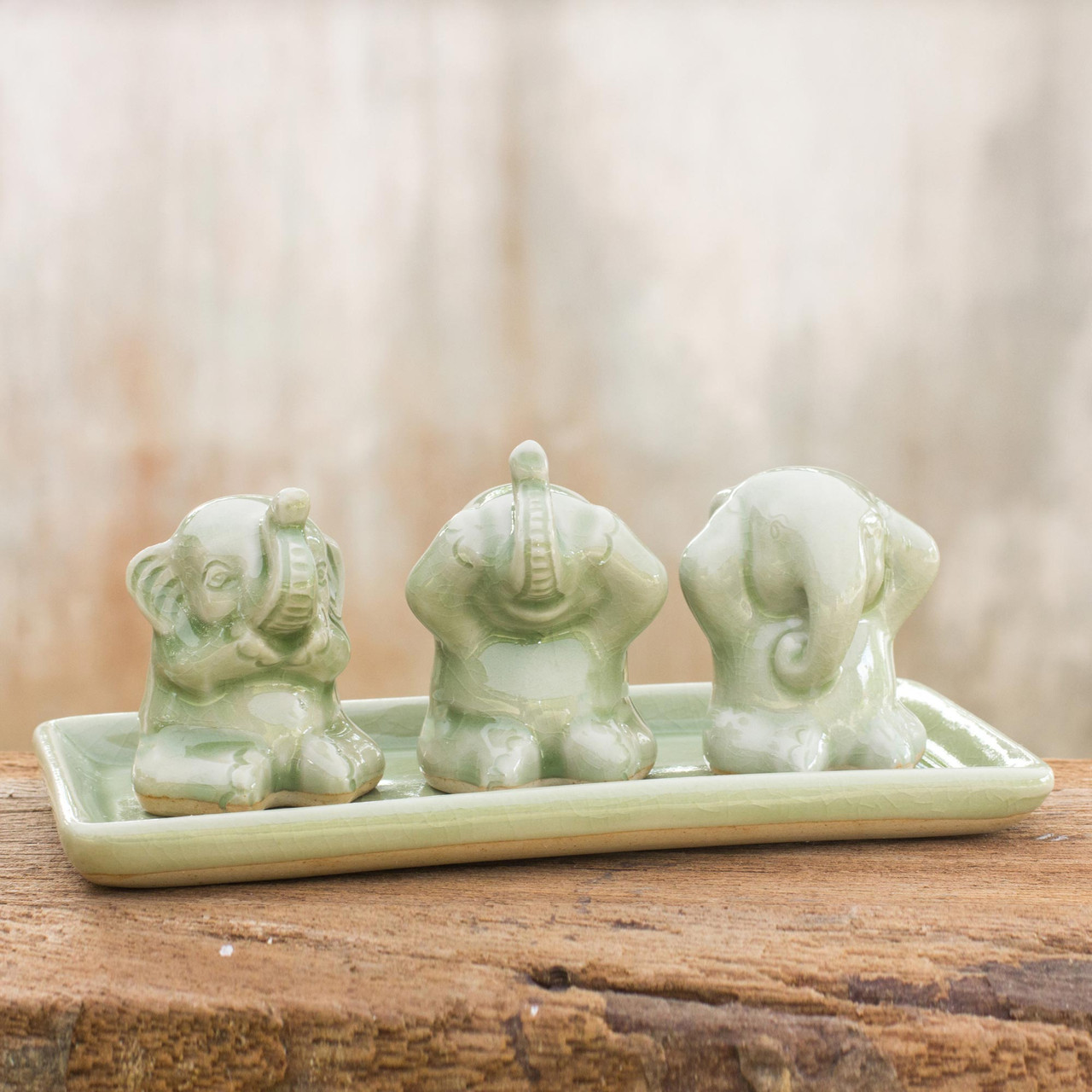Celadon Ceramic Elephant Salt and Pepper Shakers Pair 'Round Elephants in  Green' - Road Scholar World Bazaar