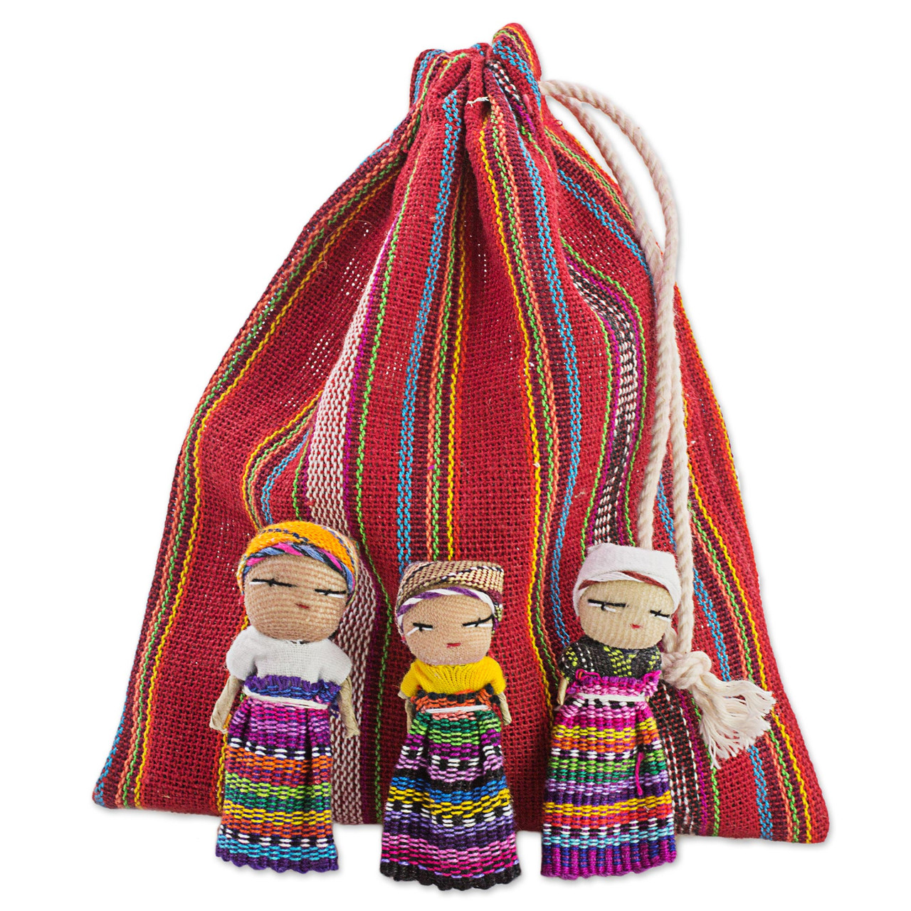 Two Guatemalan Worry Dolls with 100% Cotton Pouch - Love and Hope