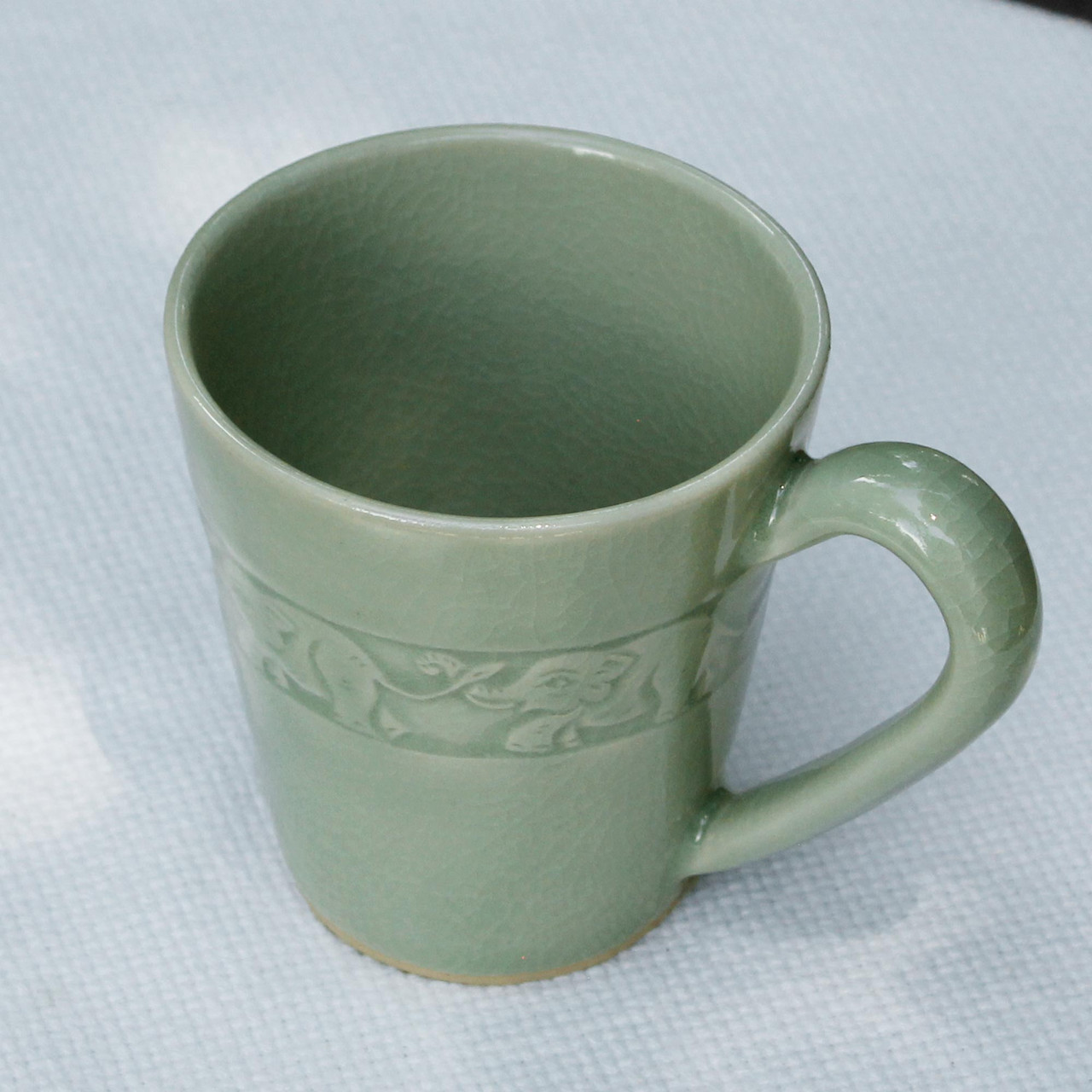 Celadon Ceramic Elephant Mug in Green from Thailand (10 oz.) - Elephant  Handle in Green