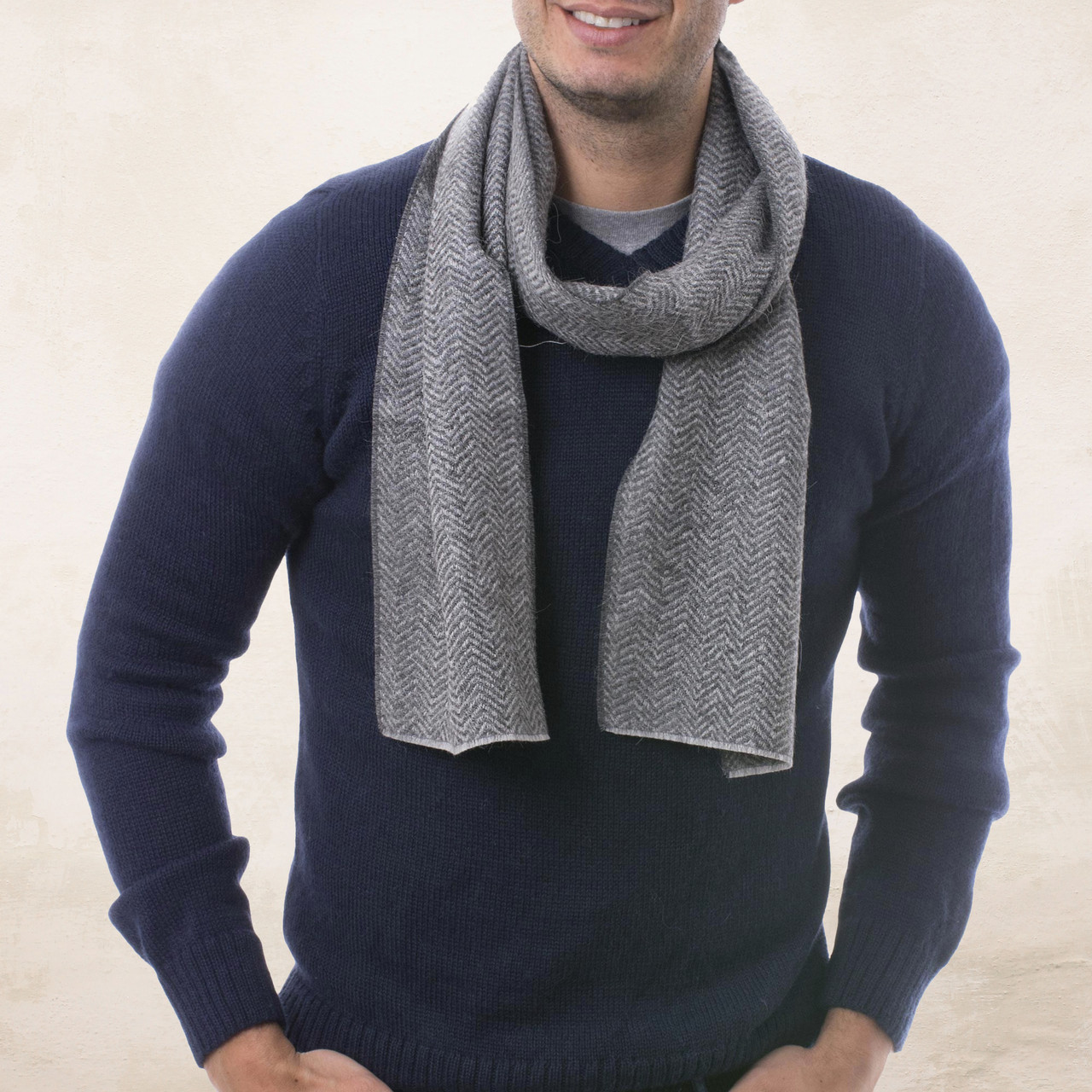 Alpaca Scarf - Grey Herringbone