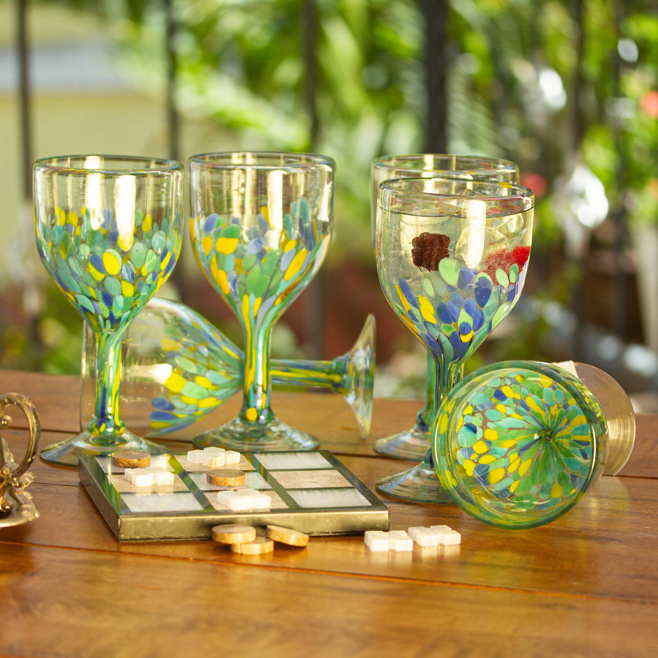 Mexican Drinking Glasses, Set of six (6) ,16 oz. Multi Color, Confetti Swirl