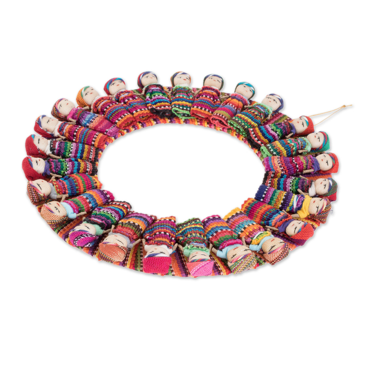 Hand-Loomed Cotton Worry Doll Heart Wreath From Guatemala - Amor