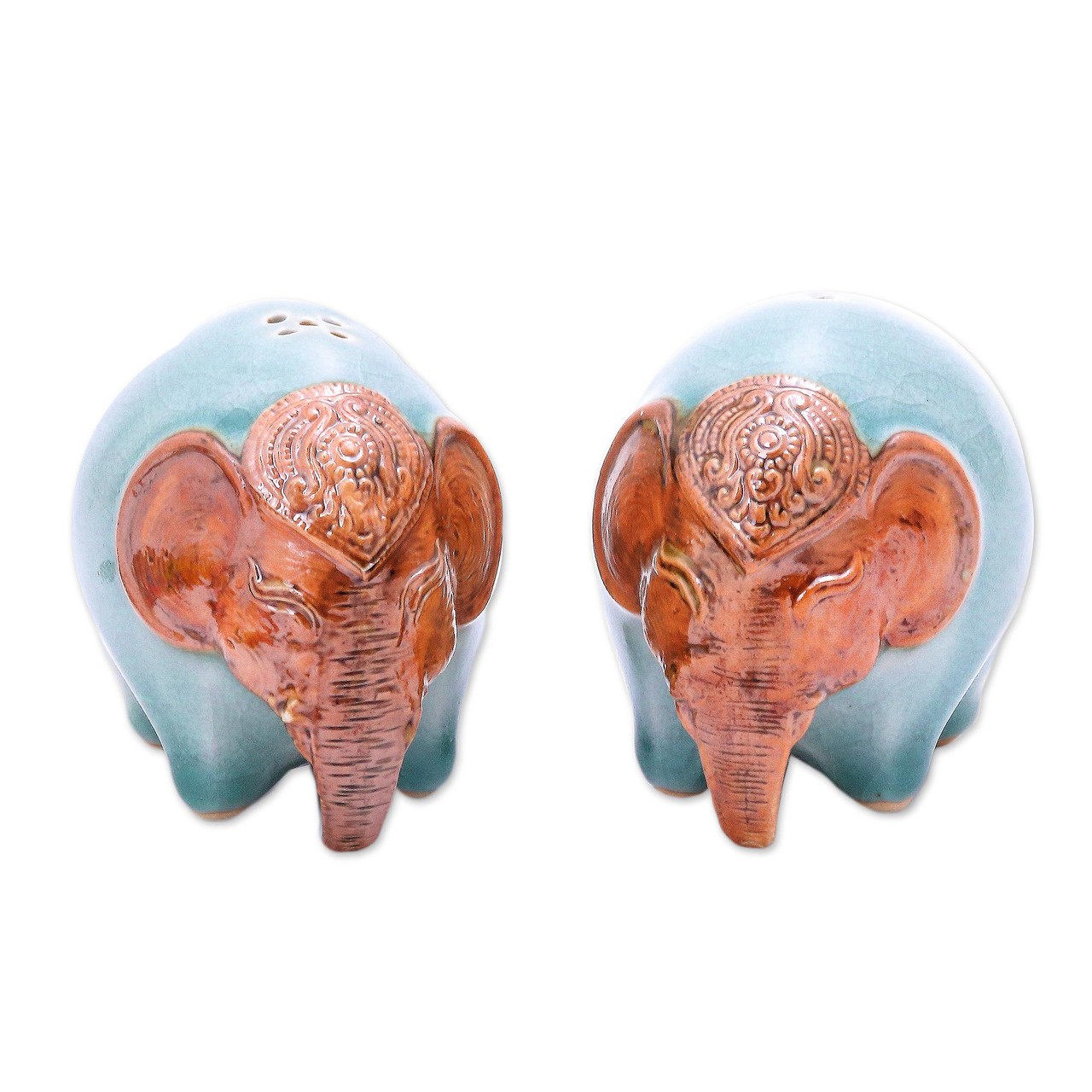 UNICEF Market  Ceramic Elephant Salt and Pepper Shakers in Blue (Pair) -  Round Elephants in Blue