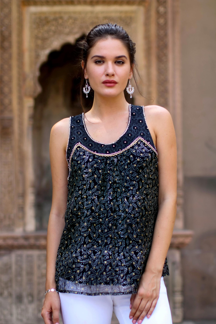 Block-Printed Cotton Tunic from India, 'Mughal Glory