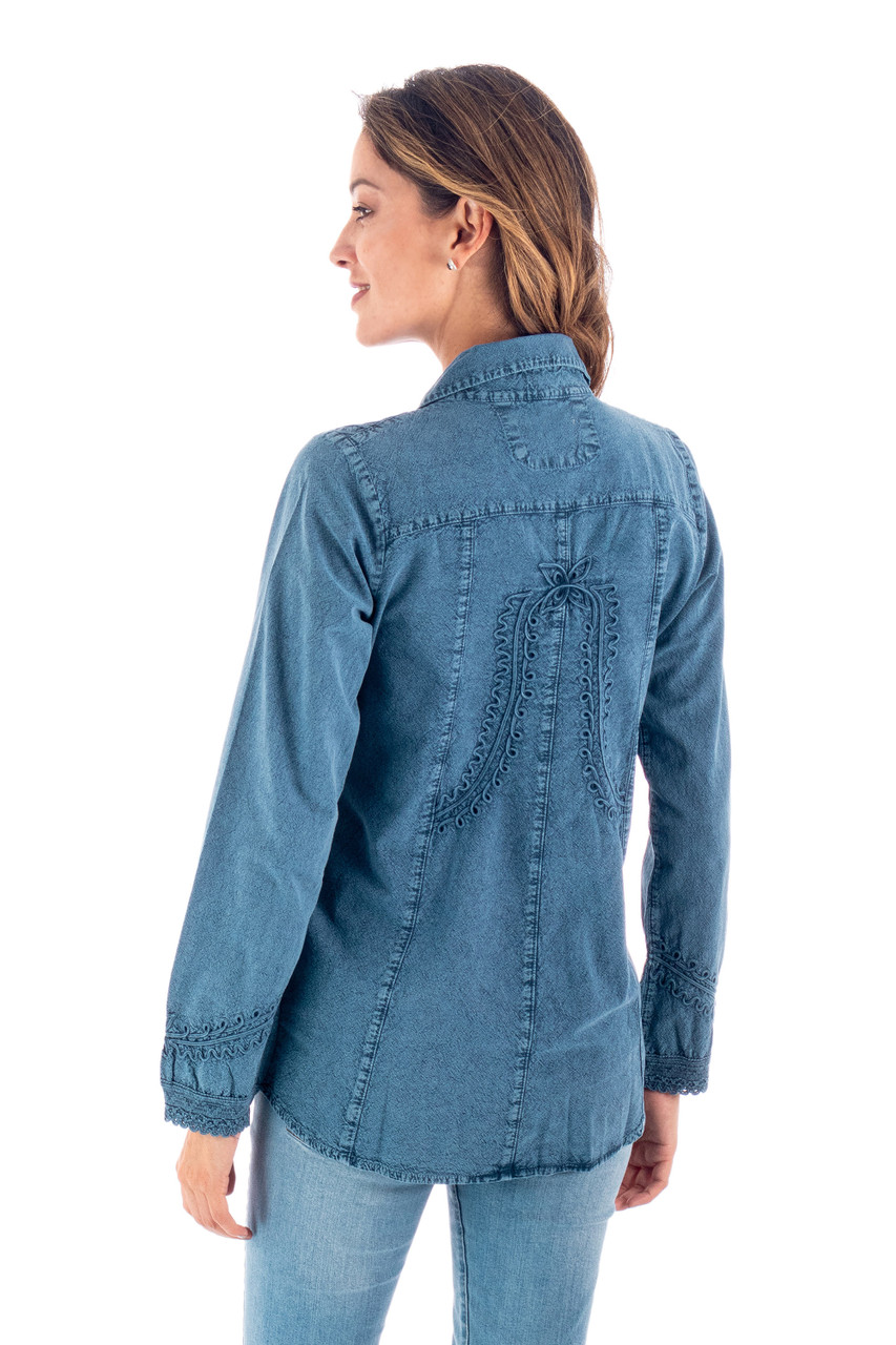 Lily of The Incas Button-Front Chambray Blue Blouse 'Lily of the Incas ...
