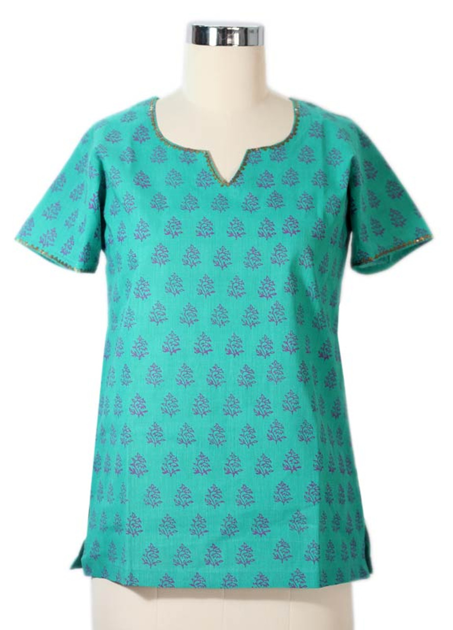 Block-Printed Cotton Tunic from India, 'Mughal Glory