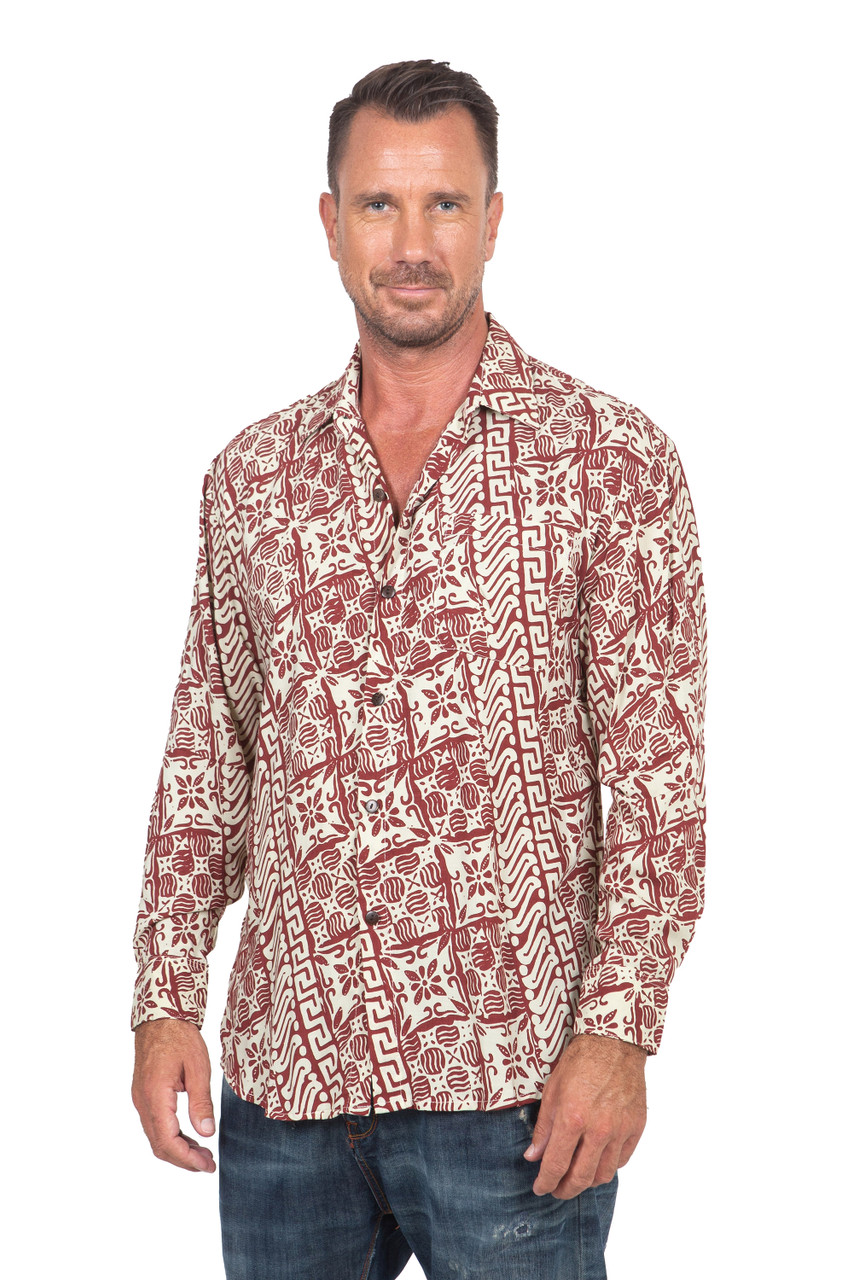 Men's Black Paisley on Pale Yellow Rayon Long Sleeve Shirt - Paisley  Panache