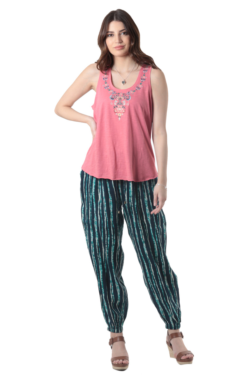 Striped Tie-Dye Viscose Pants from India - Breezy Stripes