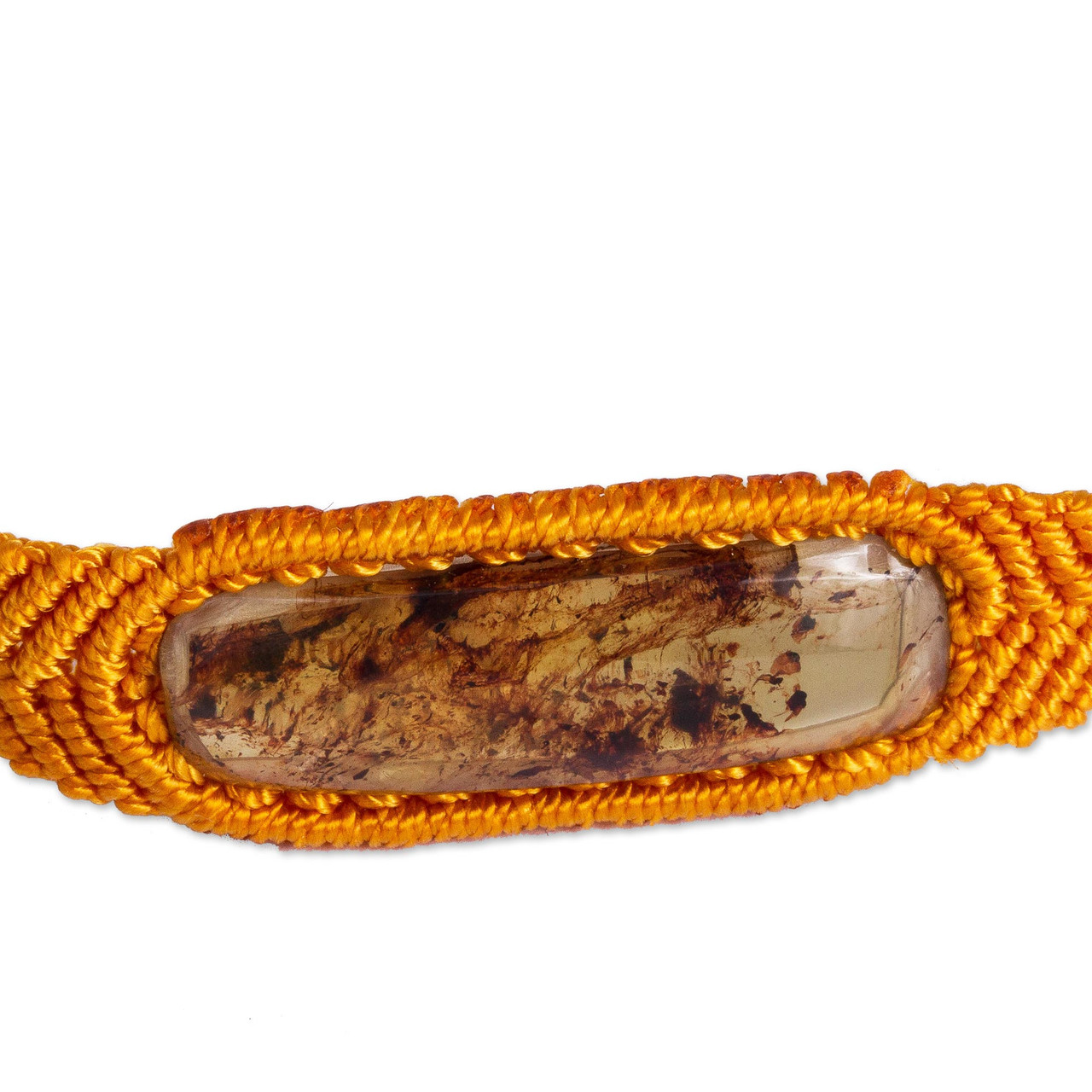 Red Nylon Braided Bracelet with Amber Beads from Mexico - Amber Passion