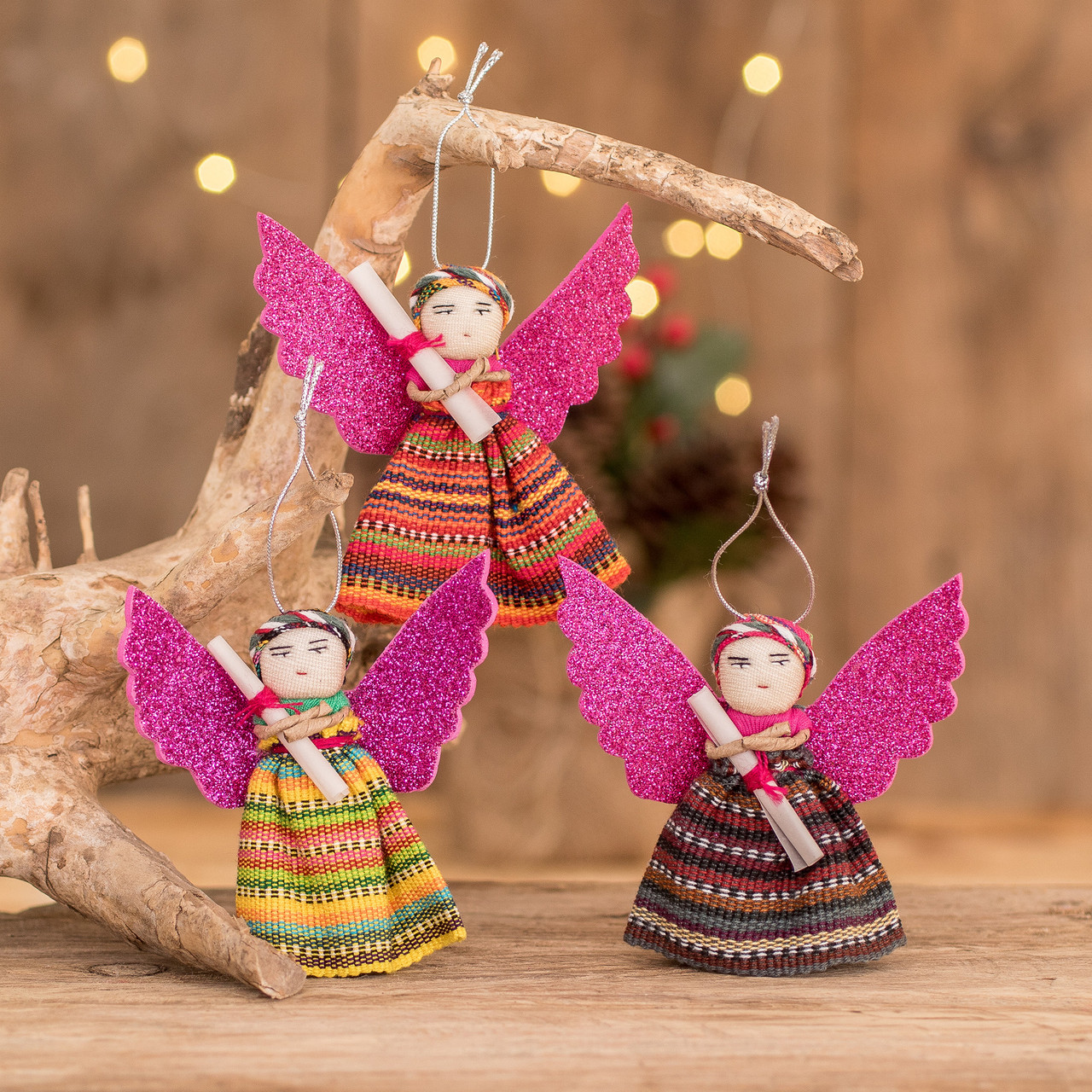 Set of 6 Guatemalan Worry Doll Ornaments Crafted by Hand, 'Worry Dolls  Share the Love