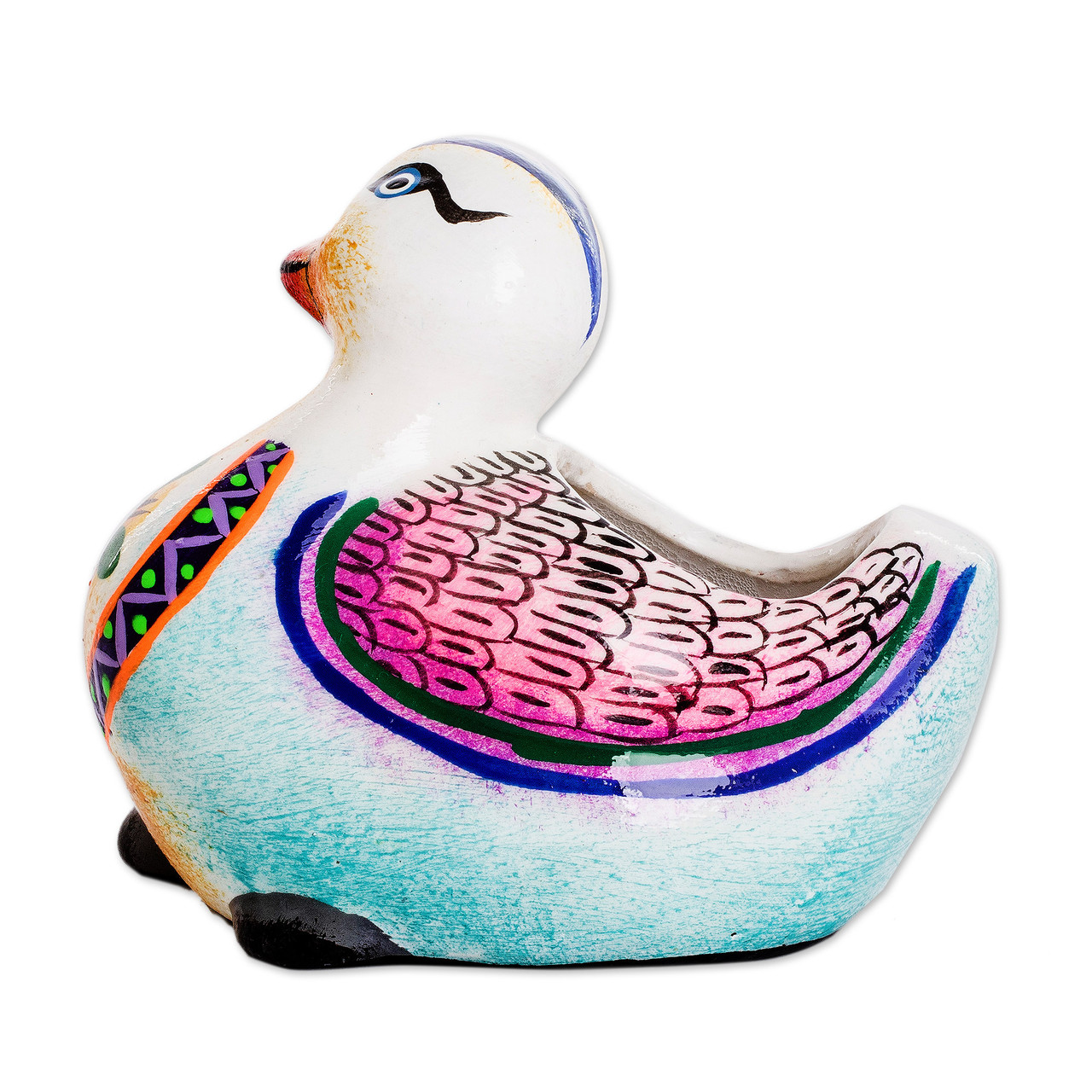 Handpainted Mini Ceramic Duck Flower Pot from Guatemala - Herbaceous Duck