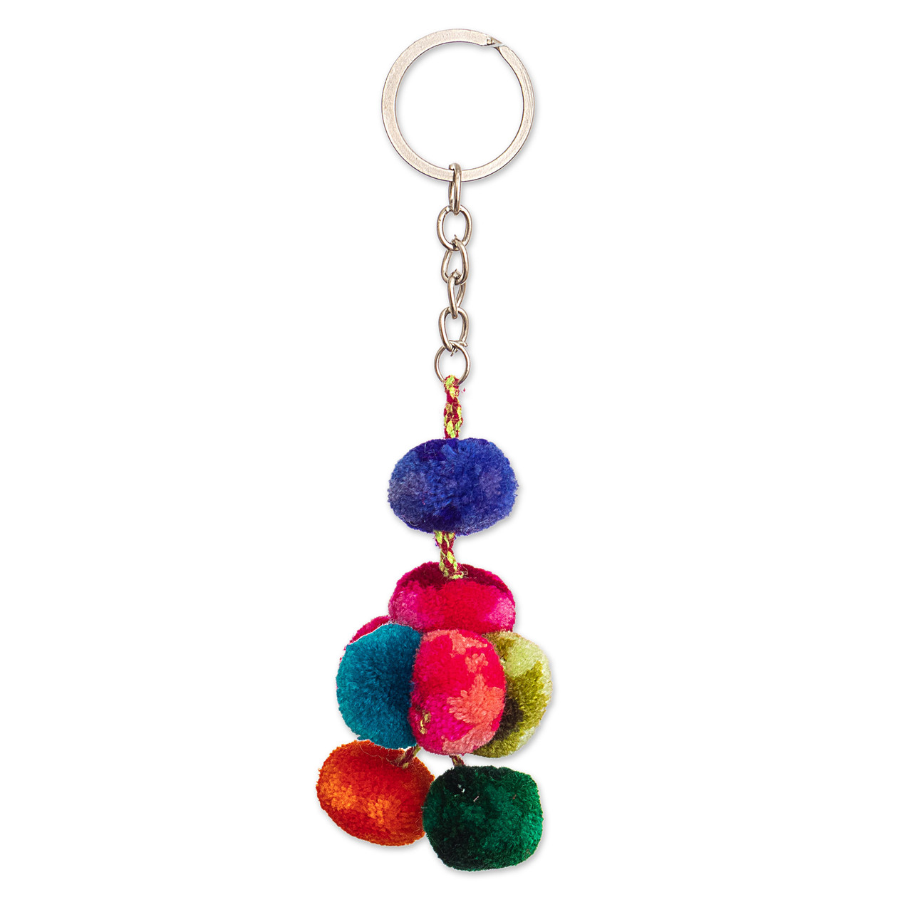 Multicolor Pompom Keychain from Peru - Colorful Tails