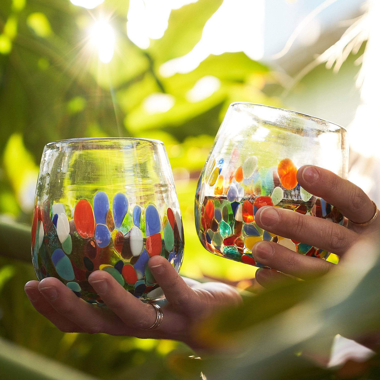 Set of 6 Clear Handblown Stemless Wine Glasses from Mexico