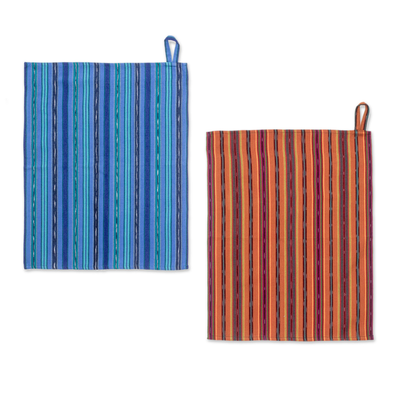 Pair of Striped Cotton Dish Towels Hand-Woven in Guatemala - Kitchen Love