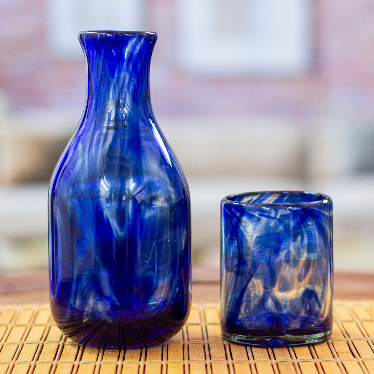 Recycled Glass Carafe and Glass Tumbler Set