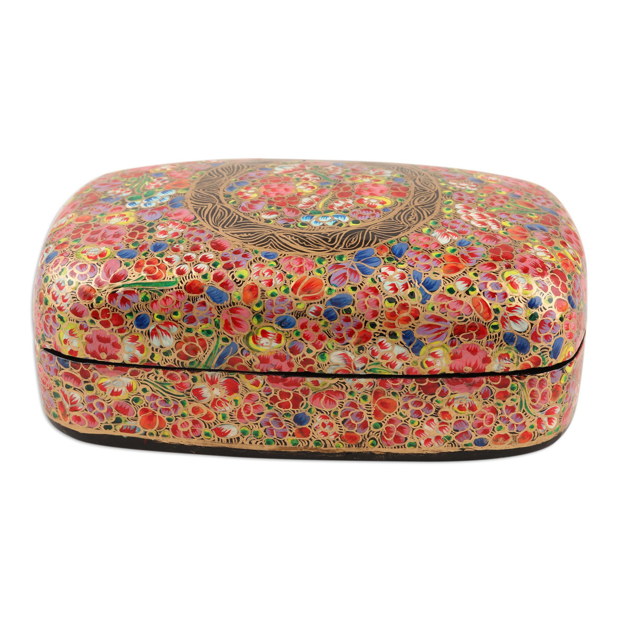 Papier Mache Floral-Motif Box from India - Persian Charm