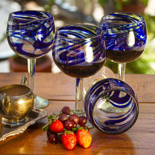 Six Water Glasses Handblown Recycled Glass Drinkware Mexico - Tall Tortoise  Shell