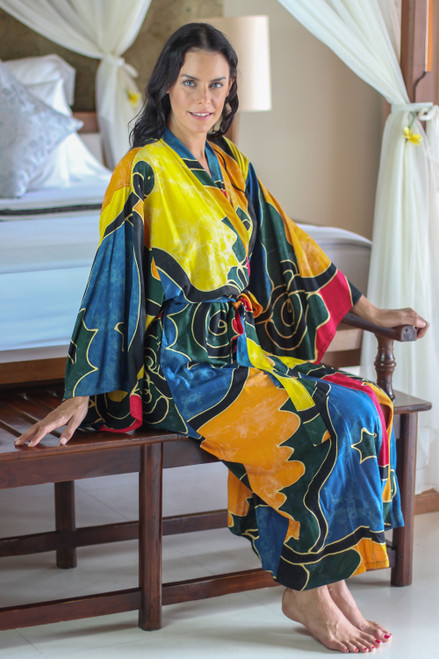 Women's Batik Patterned Robe 'Paradise Peacock'