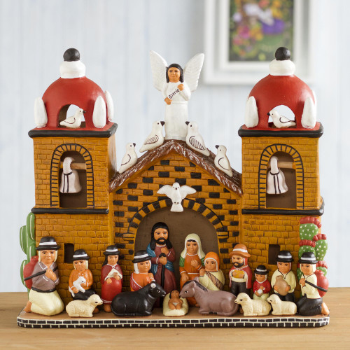 Intricate Ceramic Church Nativity Scene Sculpture 'Central Church'