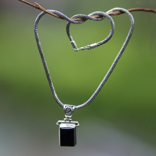 Onyx Sterling Silver Pendant Necklace  'Dream Guide'