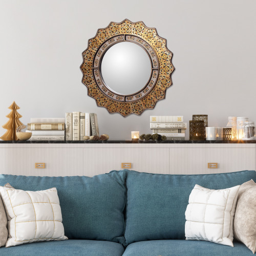 Fair Trade Reverse Painted Glass Oval Wall Mirror 'Marigold'