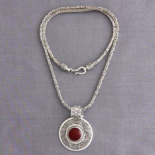 Sterling Silver and Carnelian Necklace from Indonesia 'Luxury'