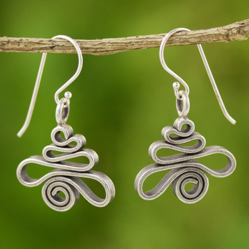 950 Silver Dangle Earrings 'Pagoda'