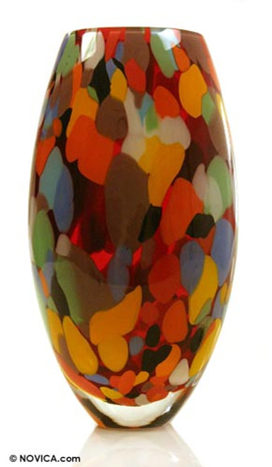 Murano Inspired Handblown Glass Vase 'Carnival Colors'