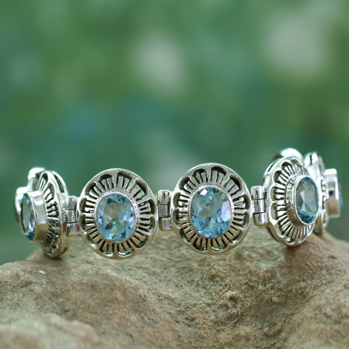 Sterling Silver Blue Topaz Bracelet Women's Jewelry 'Sky Blossom'