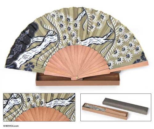 Handmade Silk Batik Fan 'Tropics'