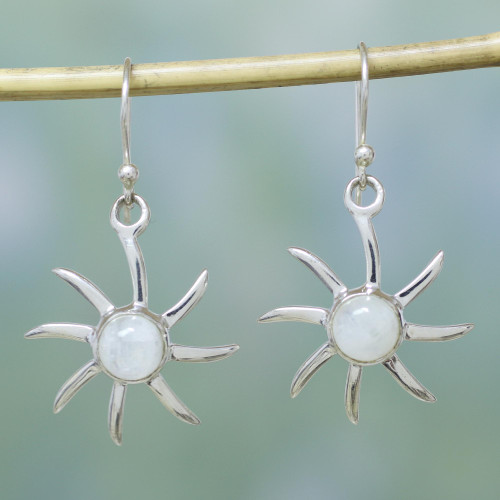 Hand Crafted Moonstone and Sterling Silver Dangle Earrings 'Rainbow Sun'