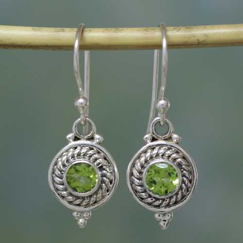 Fair Trade Jewelry Sterling Silver and Peridot Earrings 'Lemon-Lime Drops'