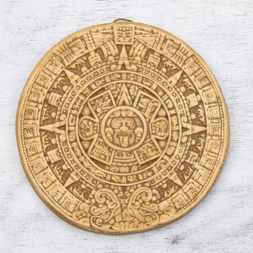 Mexico Archaeological Ceramic Placque 'Small Ochre Aztec Calendar'