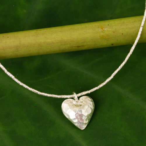 Handcrafted Heart Shaped 950 Silver Pendant Necklace 'Heartbeat'
