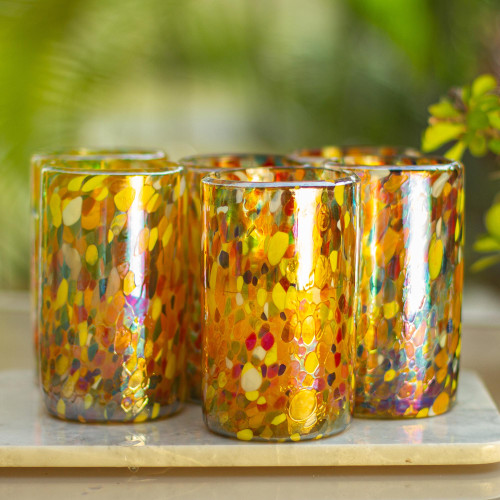 Multicolor Hand Blown Glasses Tumblers Set of 6 Mexico 'Carnival'