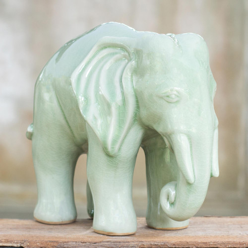 Unique Celadon Ceramic Sculpture 'Elephant Grace'