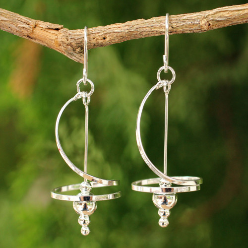 Fair Trade Modern Sterling Silver Dangle Earrings 'Pirouette'