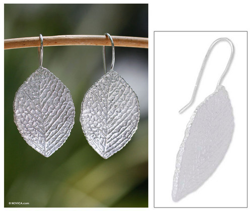 Hand Made Taxco Sterling Silver Leaf Earrings 'Sweet Acacia'