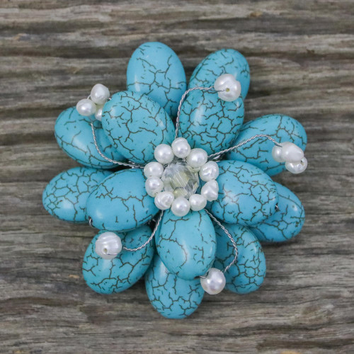 Floral Turquoise Colored Brooch Pin 'Blue Azalea'